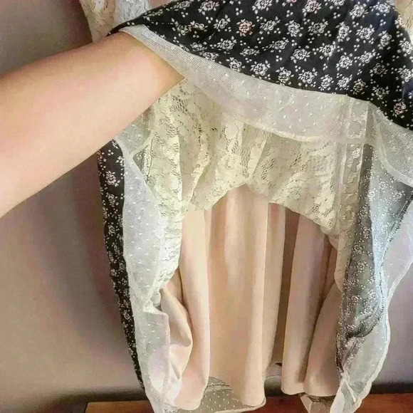 Lauren Conrad Cream Black Mesh  Floral Sleeveless Fit & Flare Lace Dress Size 6 - Picture 3 of 11